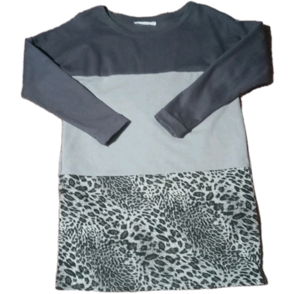 Ellison Leopard Mini Dress Long Sleeve Block Color Pockets Size M